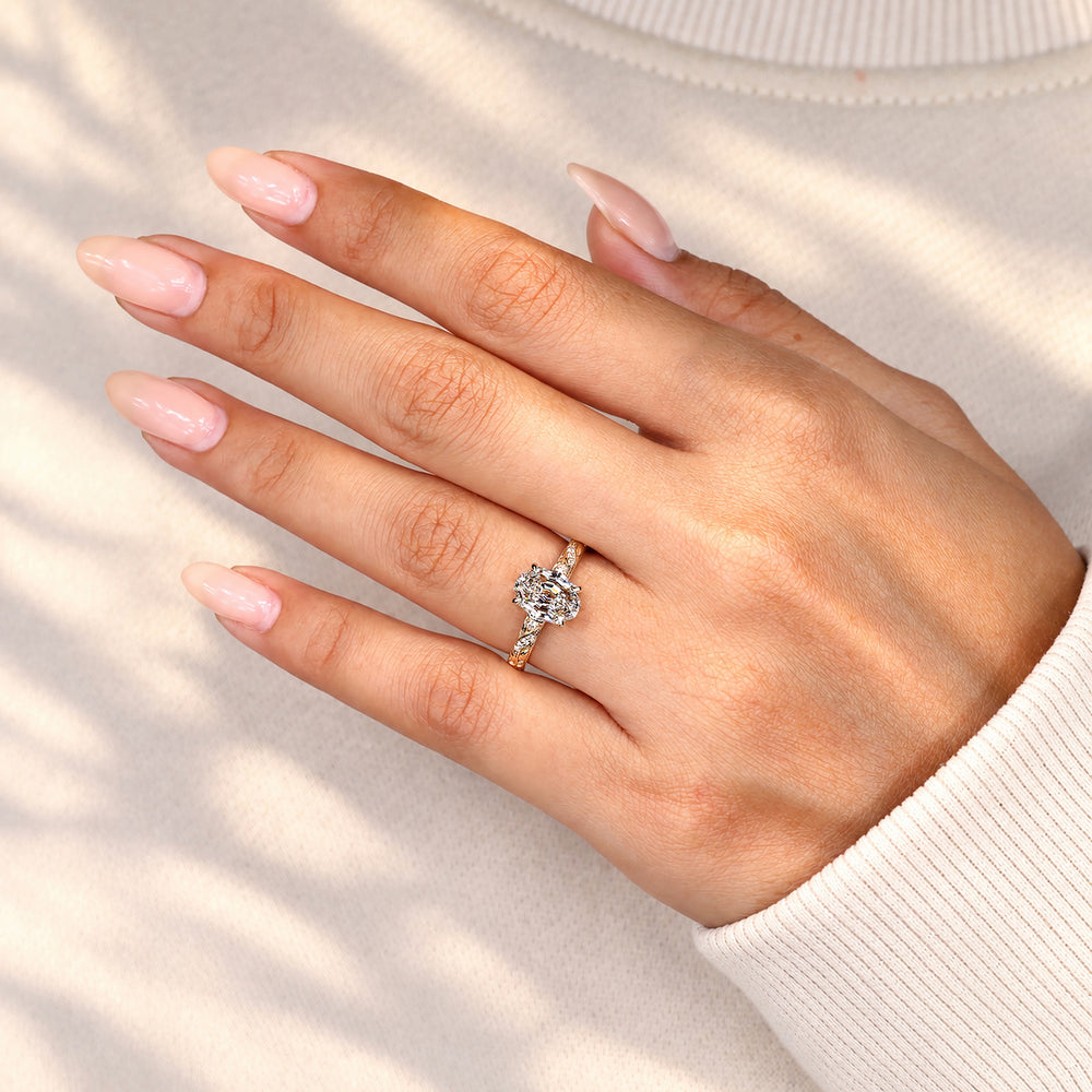 Nature inspired lab grown diamond ring with prong setting
