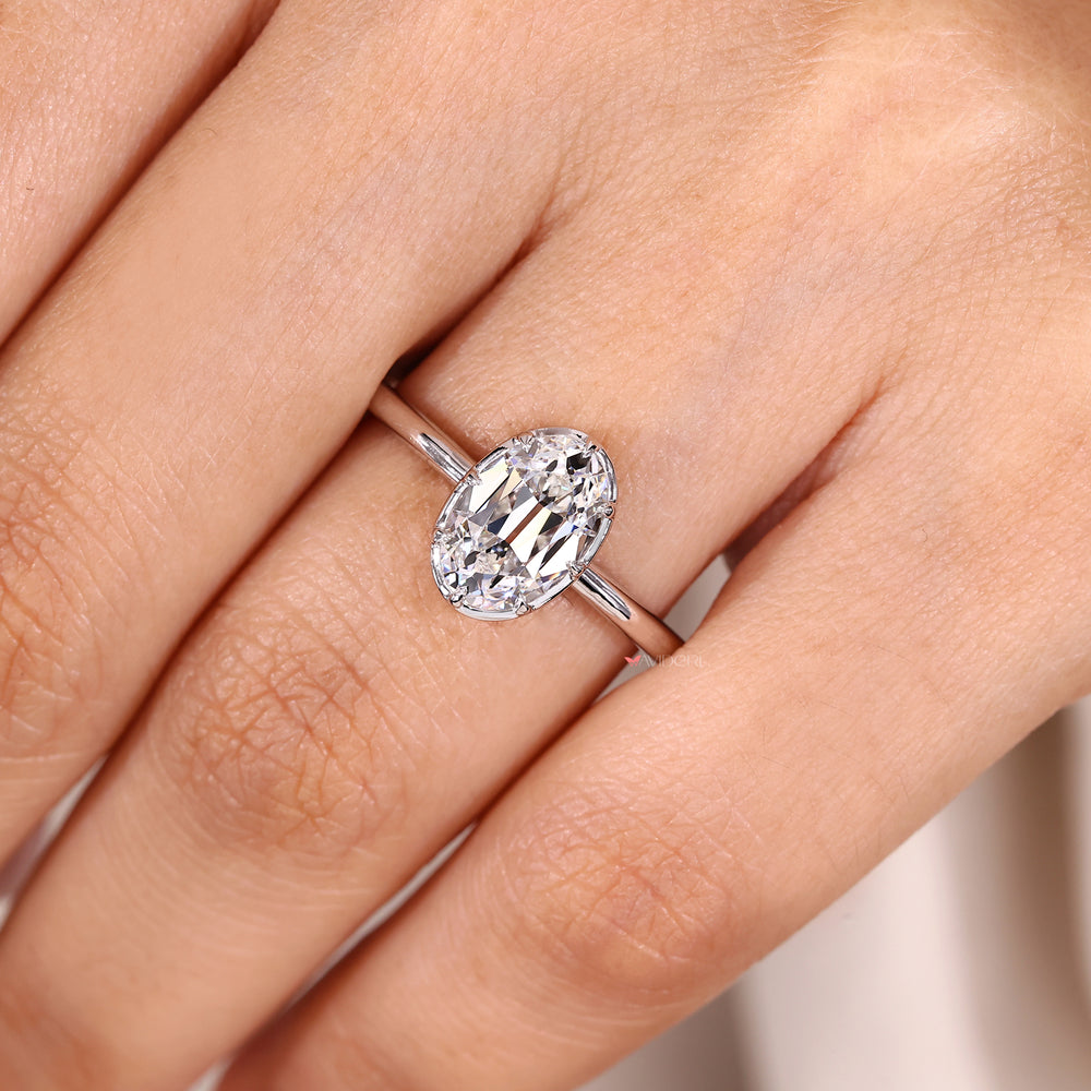 Lab grown oval solitaire diamond ring vintage style.