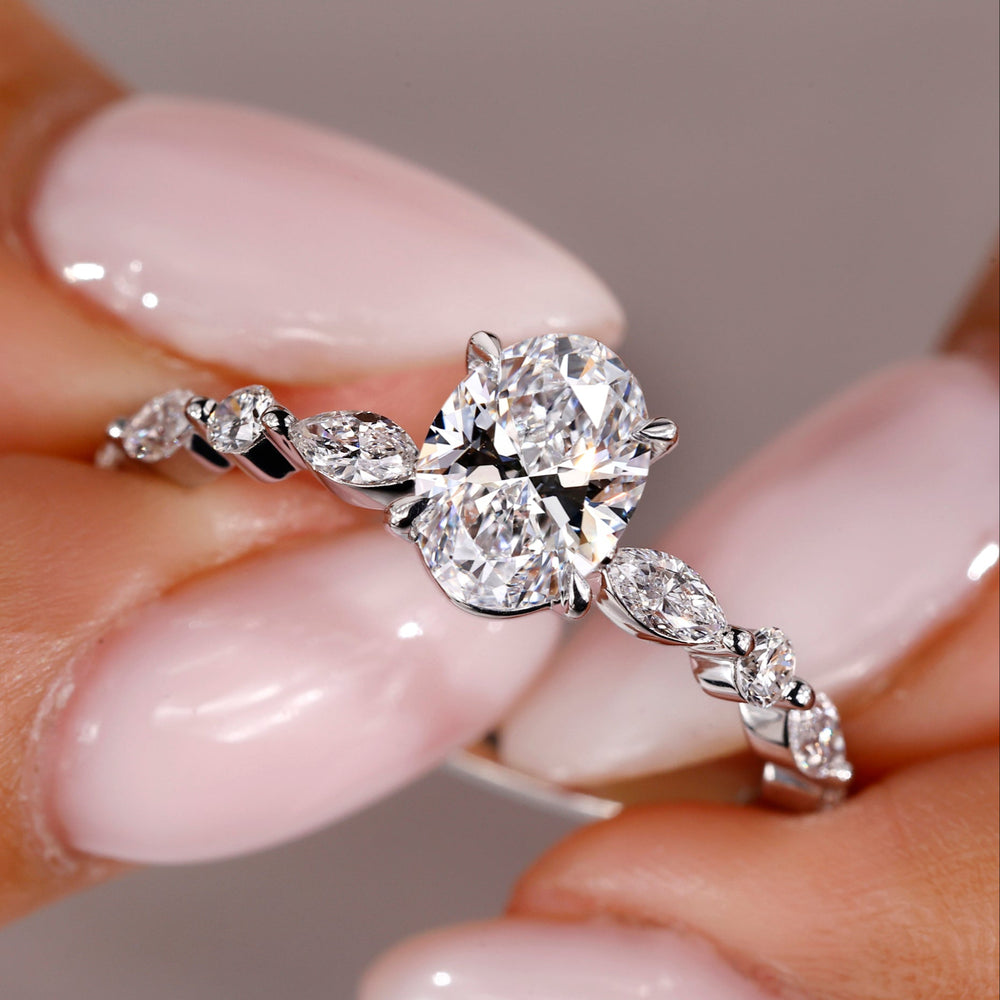oval diamond engagement ring, White Gold engagement ring, Lab Grown Diamond, handmade ring
