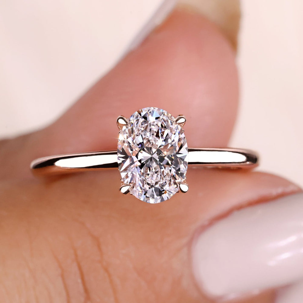 oval diamond ring, 4 prong diamond ring, handmade ring
