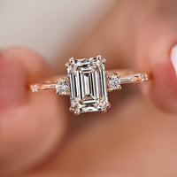 Emerald Engagement Ring - Three Stone Setting