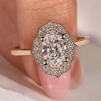 Halo Oval Engagement Ring Milgrain