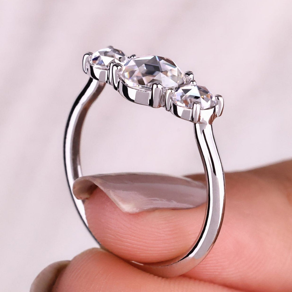 Three stone diamond ring, round diamond engagement ring, handmade ring
