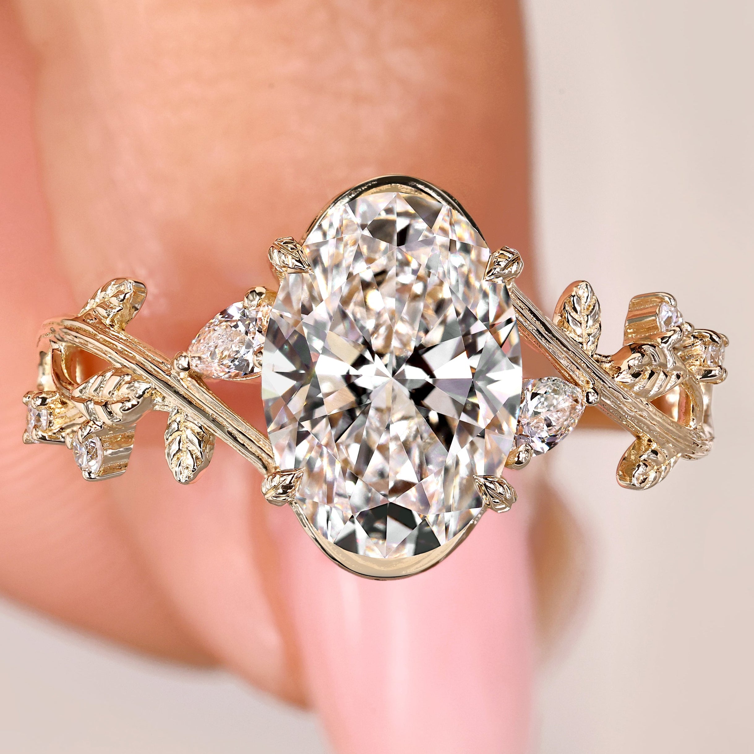 Fairy engagement ring with oval center diamond and side stones
