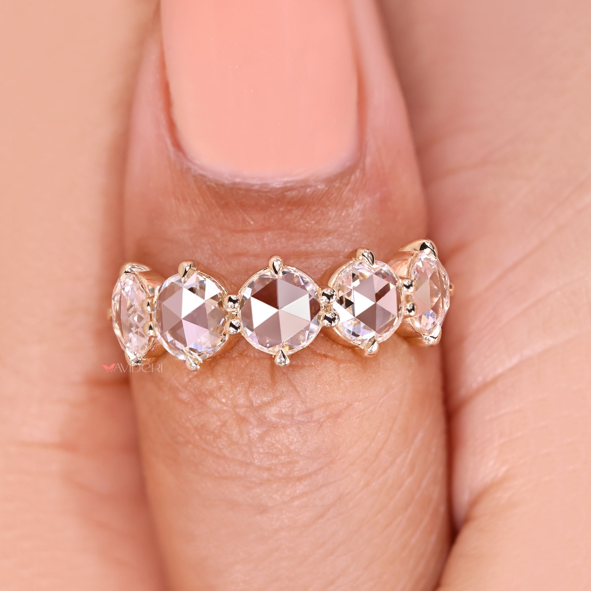 Round rose cut diamond wedding band.
