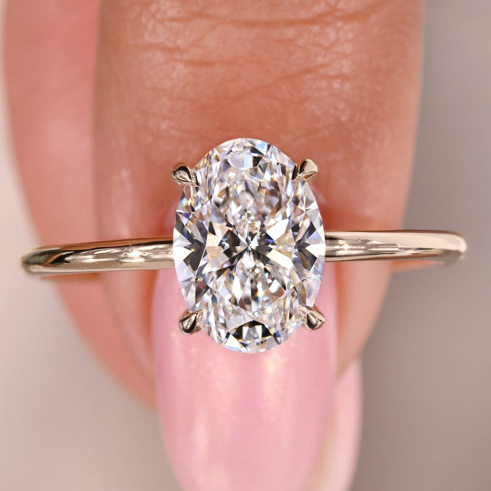 Solitaire oval engagement ring, gold oval diamond engagement ring, handmade ring
