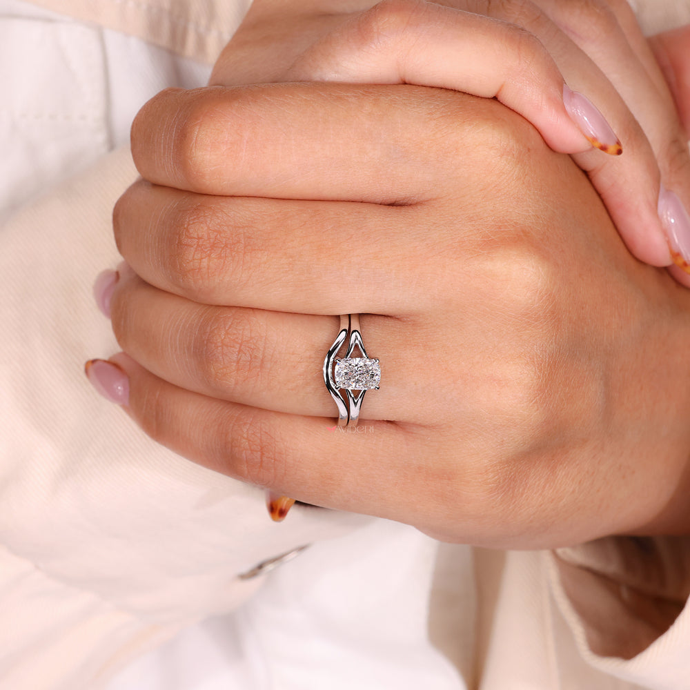 Cushion cut ring paired with a classic wedding band for a perfect match.