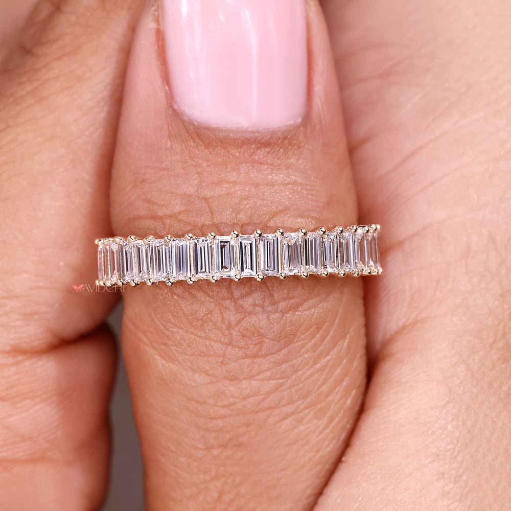 Handmade half eternity band with baguette diamonds.
