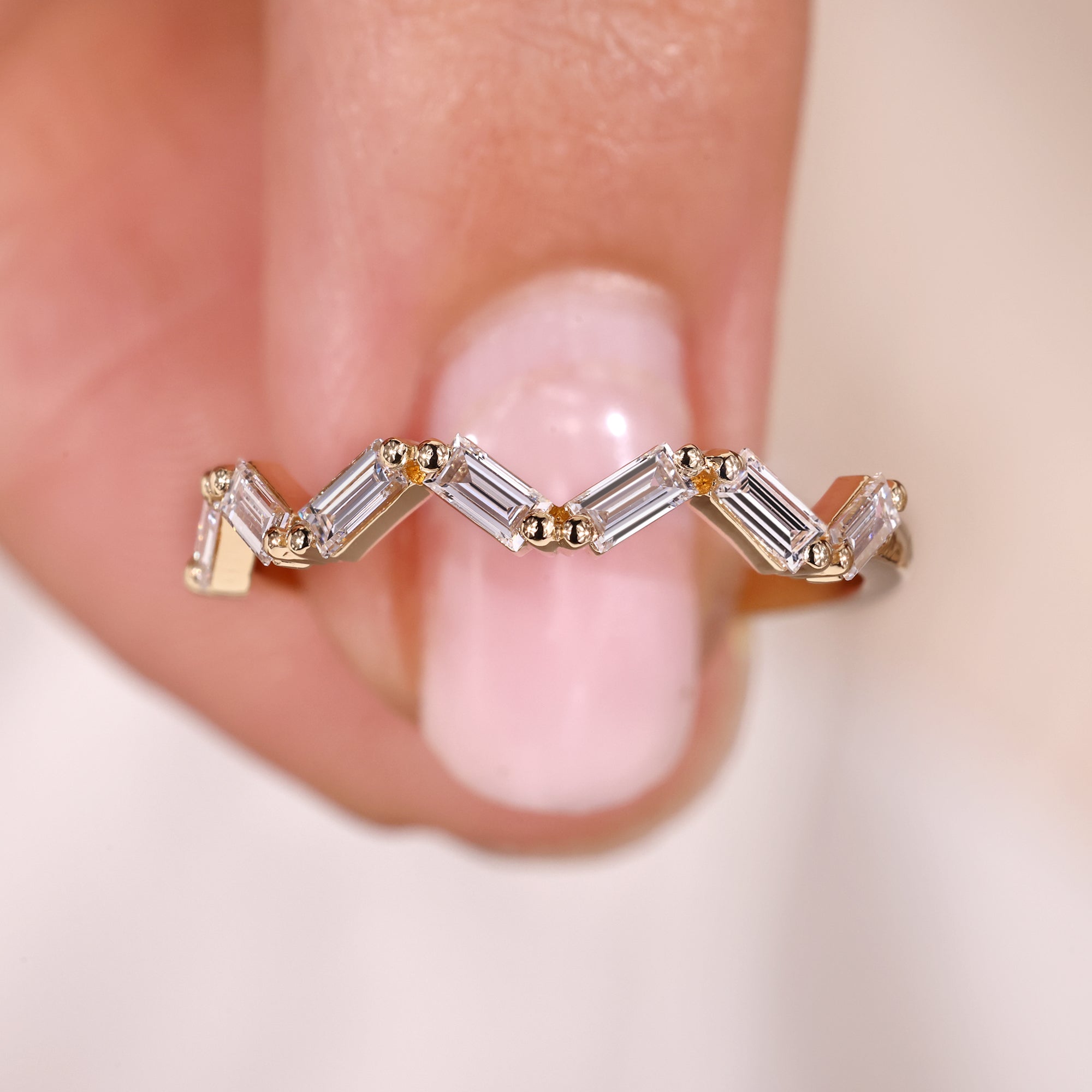 Baguette diamond band with zig zag band.