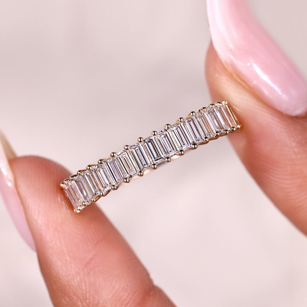 Half eternity band with baguette cut diamonds.
