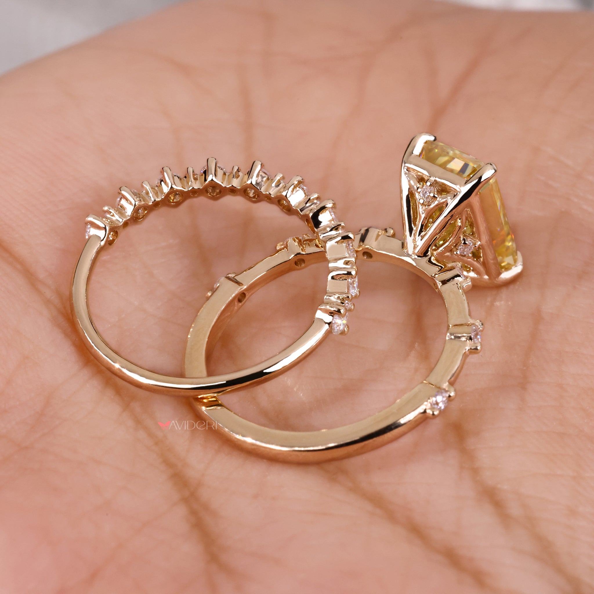 Yellow Gold Bridal Set offers a sleek, modern look for your wedding ring.