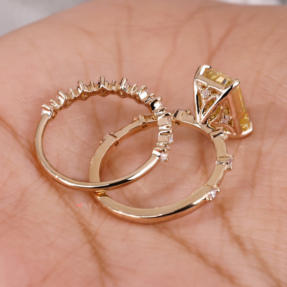 Yellow Gold Bridal Set offers a sleek, modern look for your wedding ring.