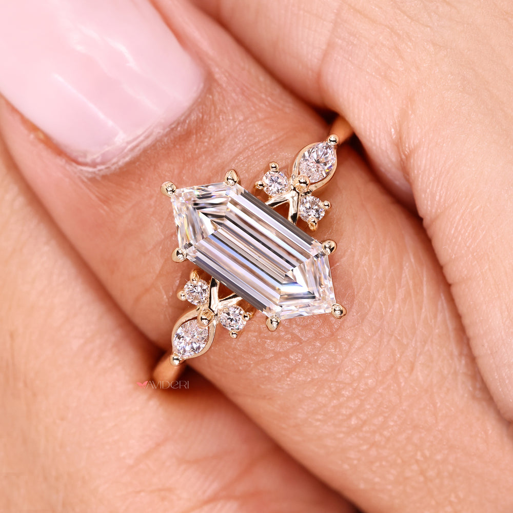 Avideri hexagon step cut diamond ring.
