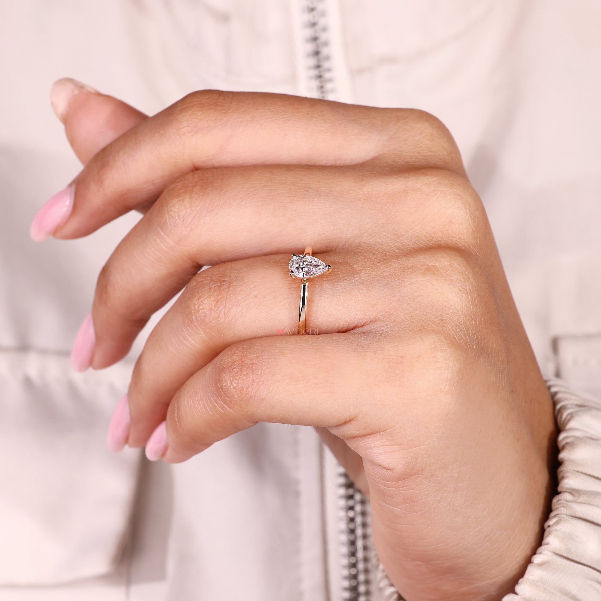 Handmade pear cut diamond minimalist ring.
