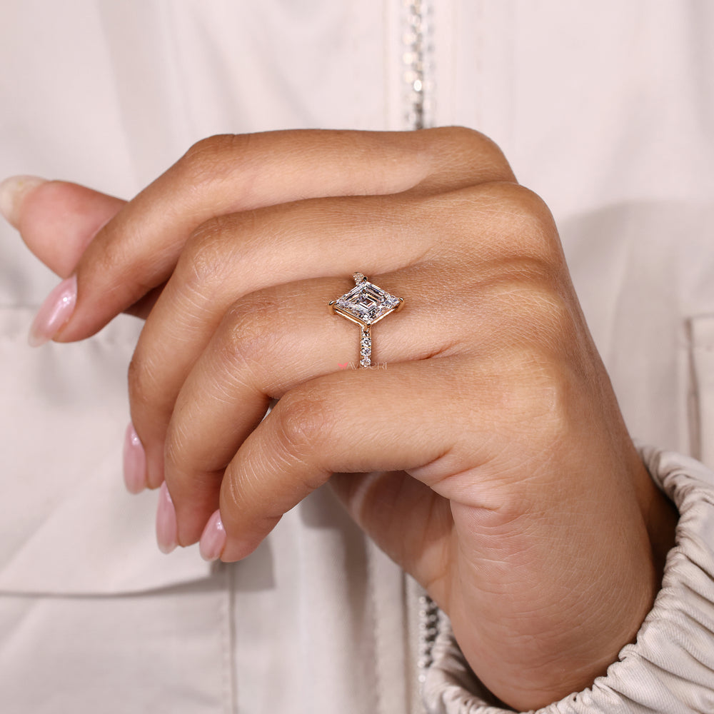 Handmade lozenge ring with prong setting style.
