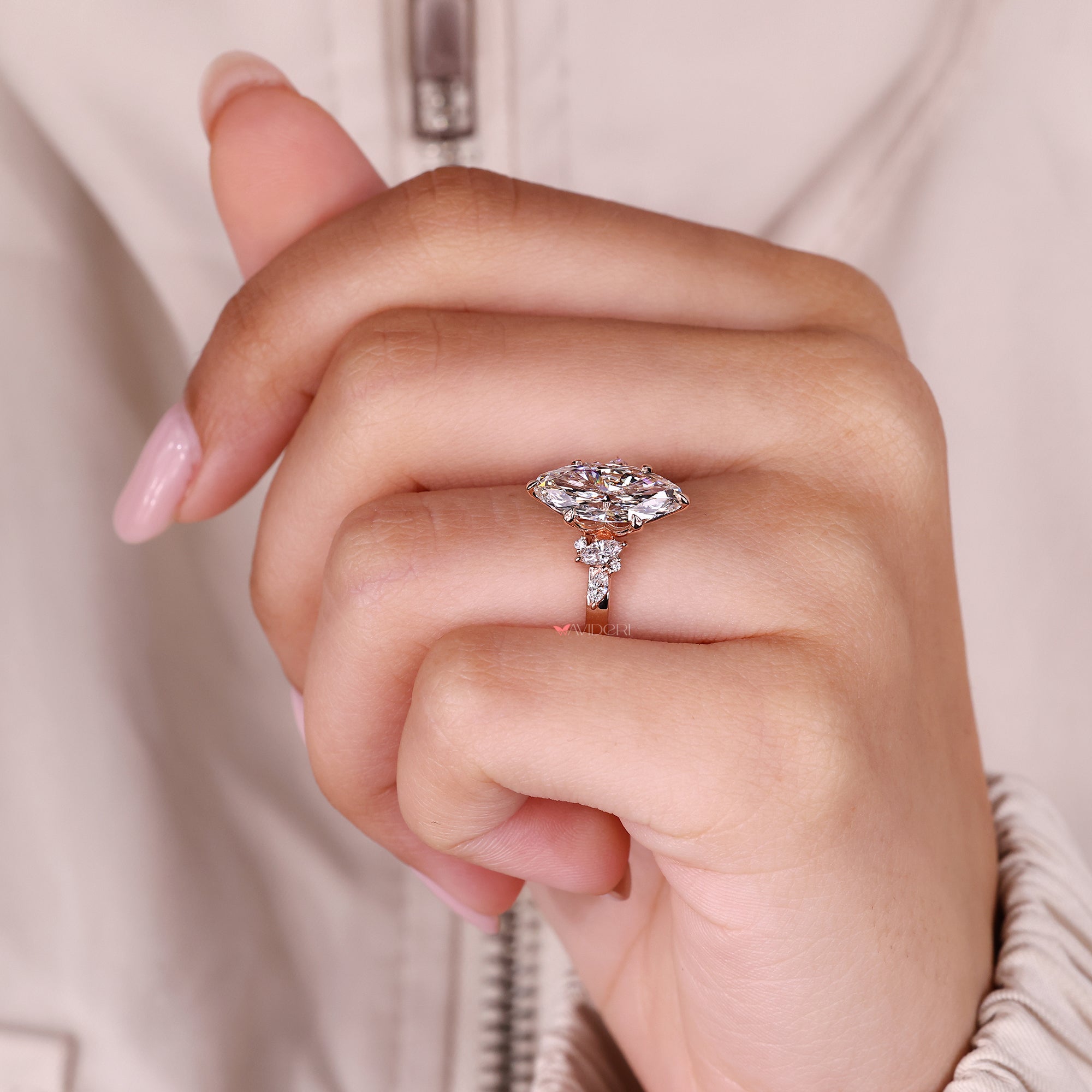 IGI certified moval diamond engagement ring.
