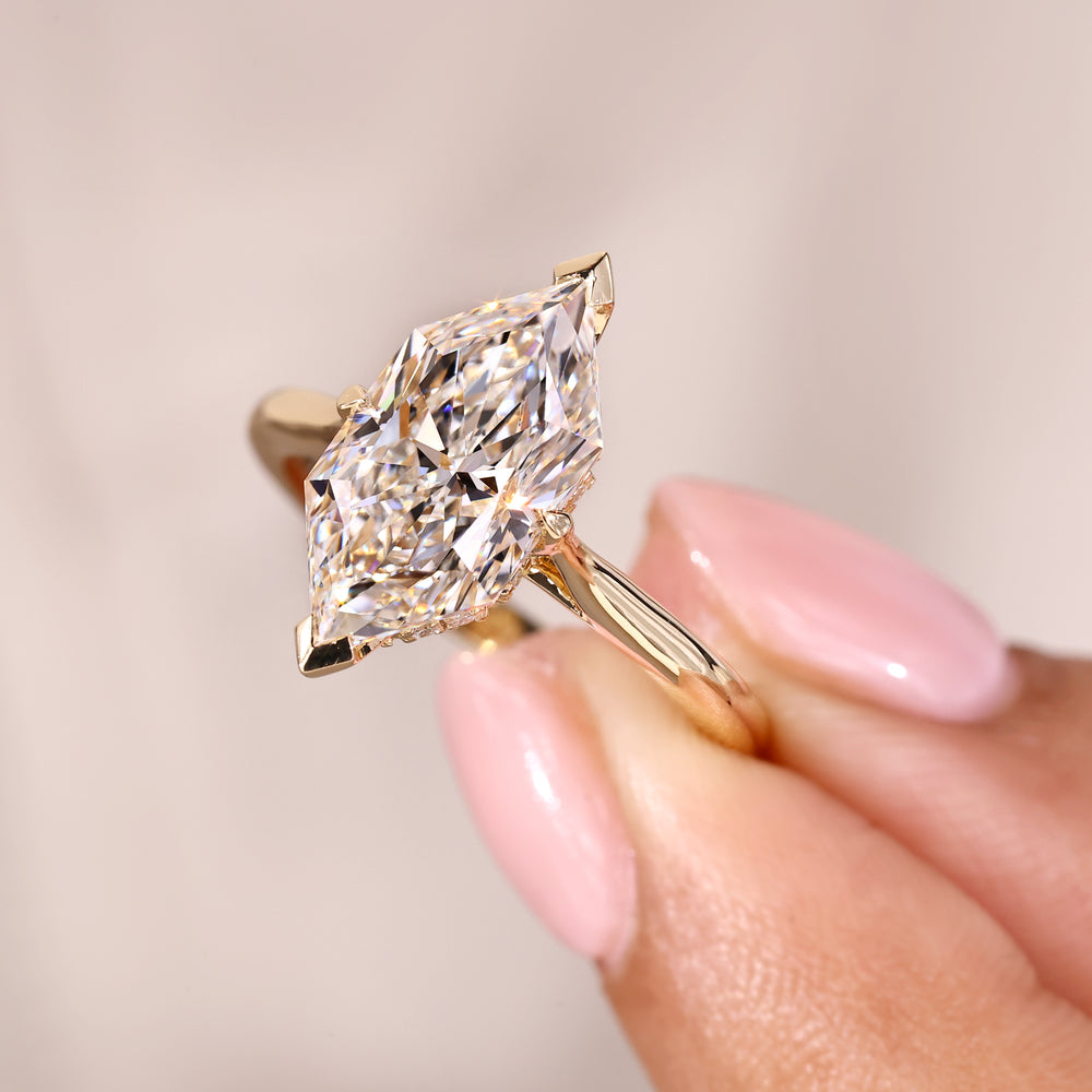 V shaped ring setting designed with lab grown diamond and custom style.
