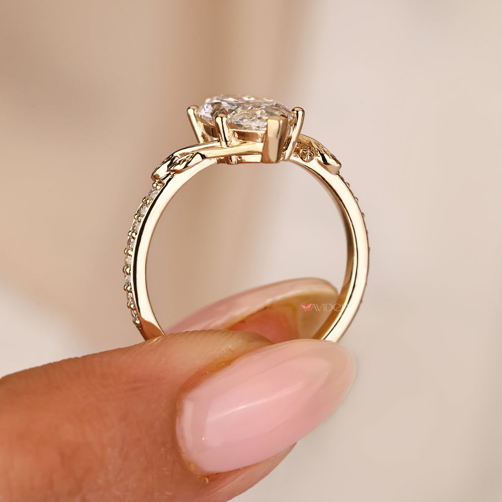 Lab grown marquise diamond ring with Art Deco pave style
