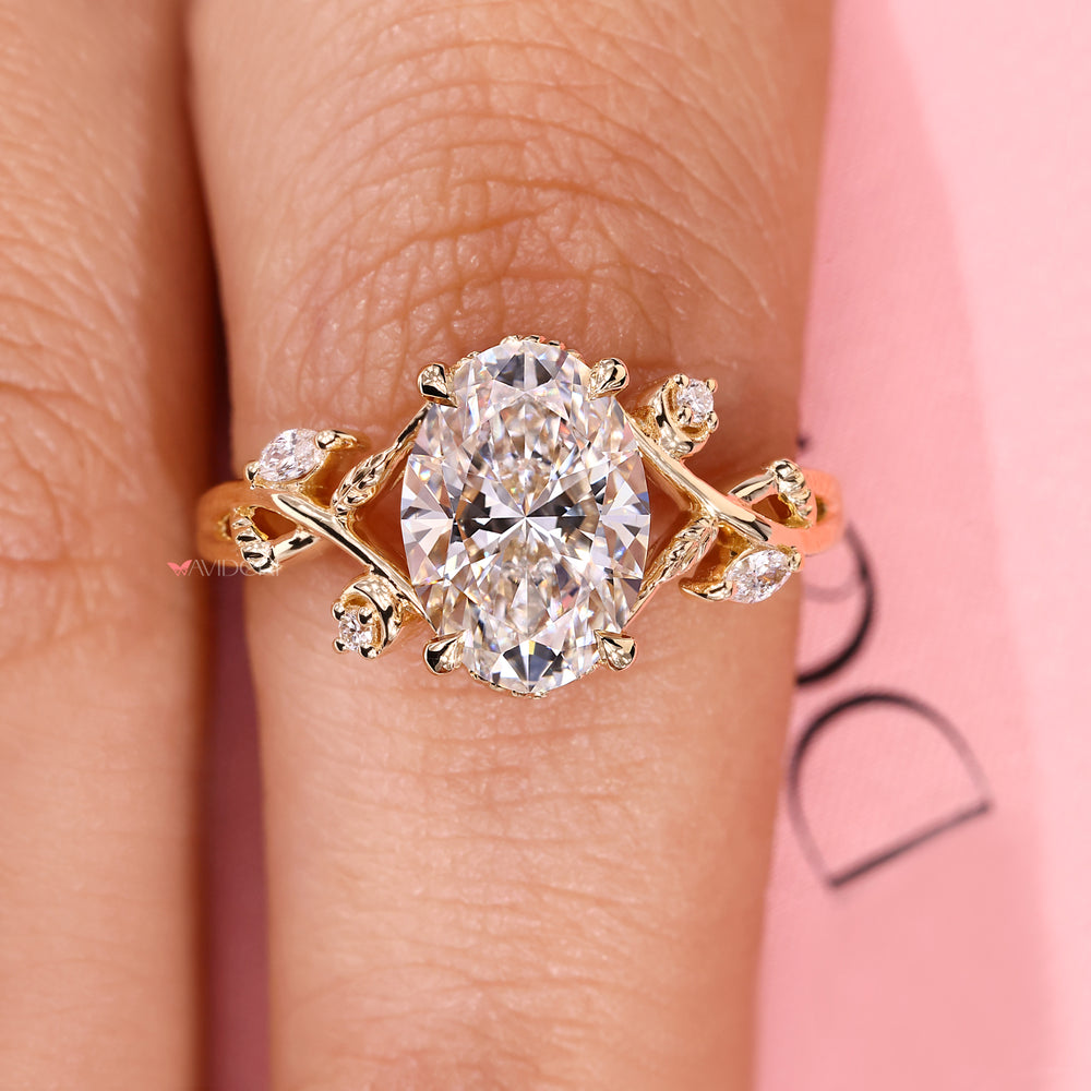 Oval Diamond Ring with Nature Inspired Design.