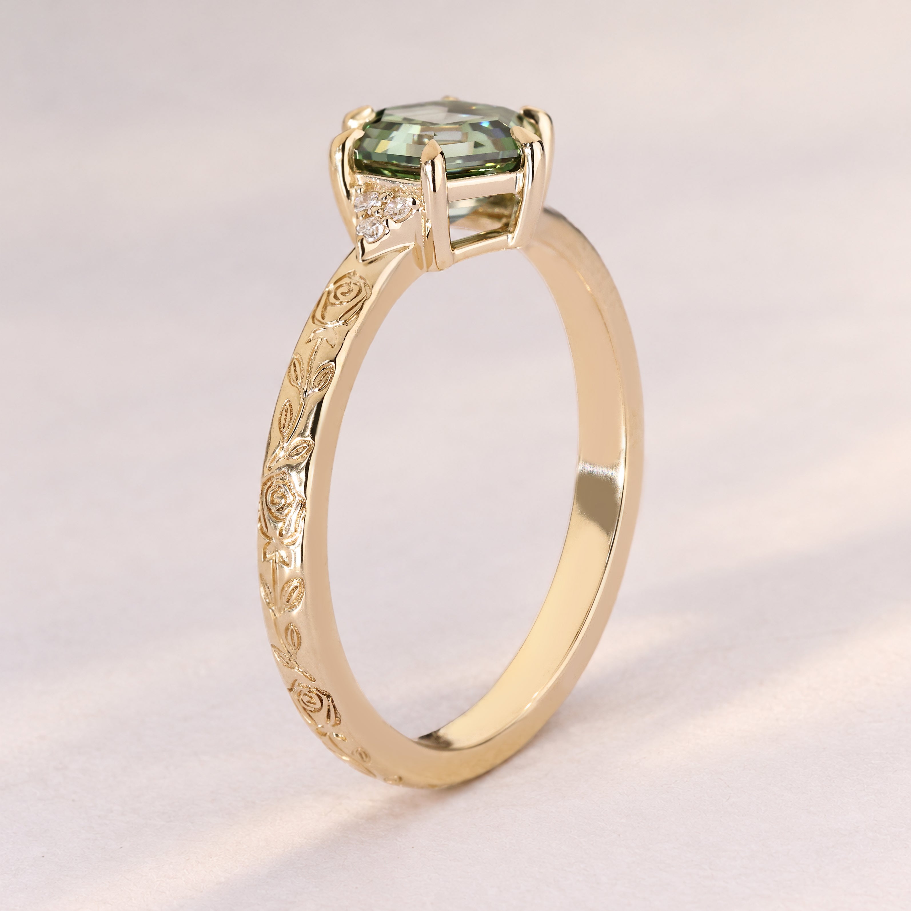 IGI certified green diamond engagement ring.
