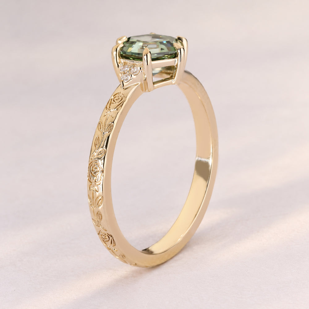 IGI certified green diamond engagement ring.
