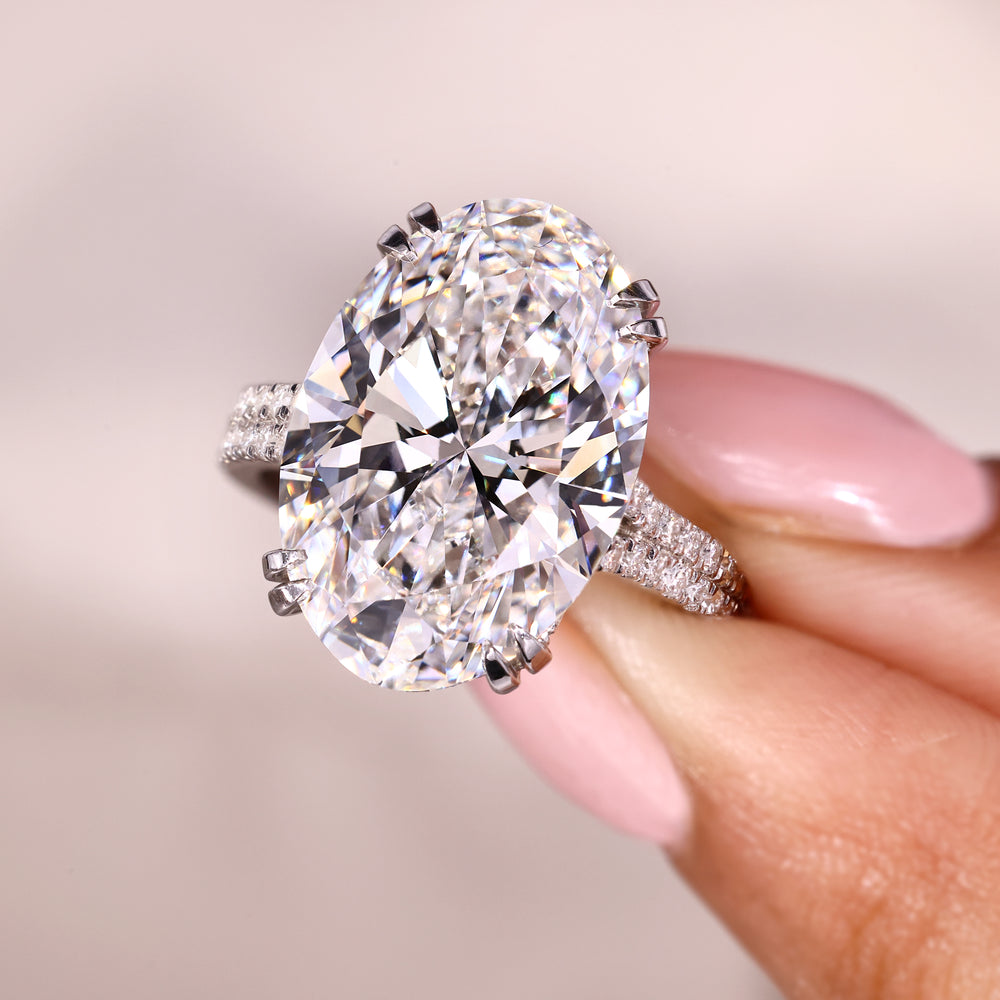 Oval lab grown diamond ring available in 8 to 12 carats.