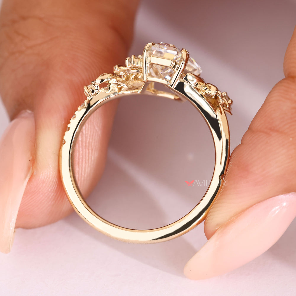 Coffin diamond ring with signature butterfly style.
