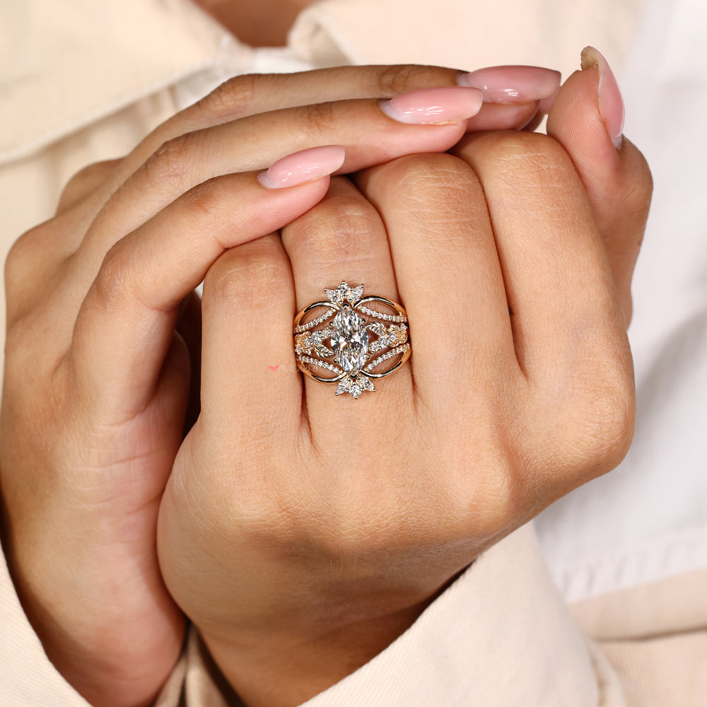 Engagement ring with wedding band and semi eternity band
