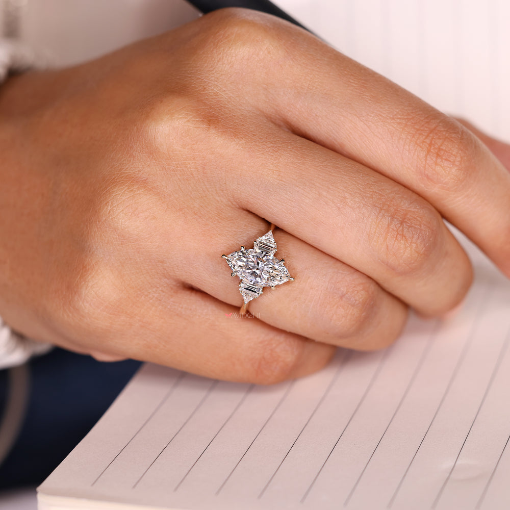 IGI certified marquise diamond ring with five stone design.

