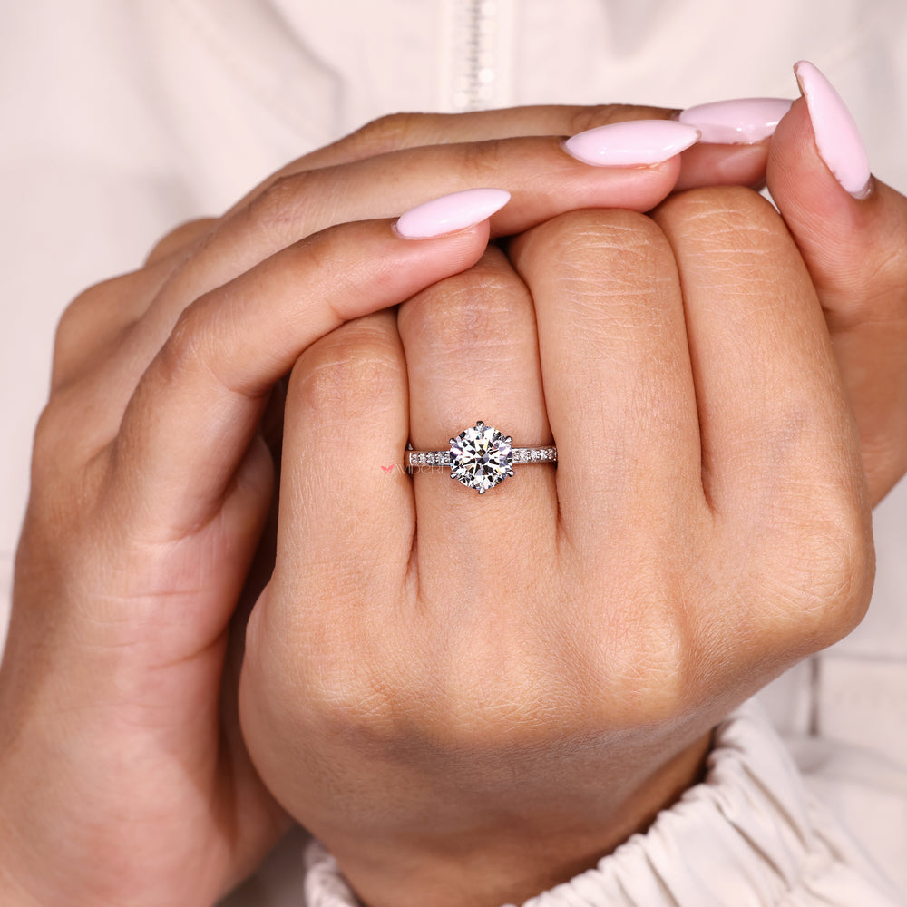 Lab grown diamond ring with round center and pave
