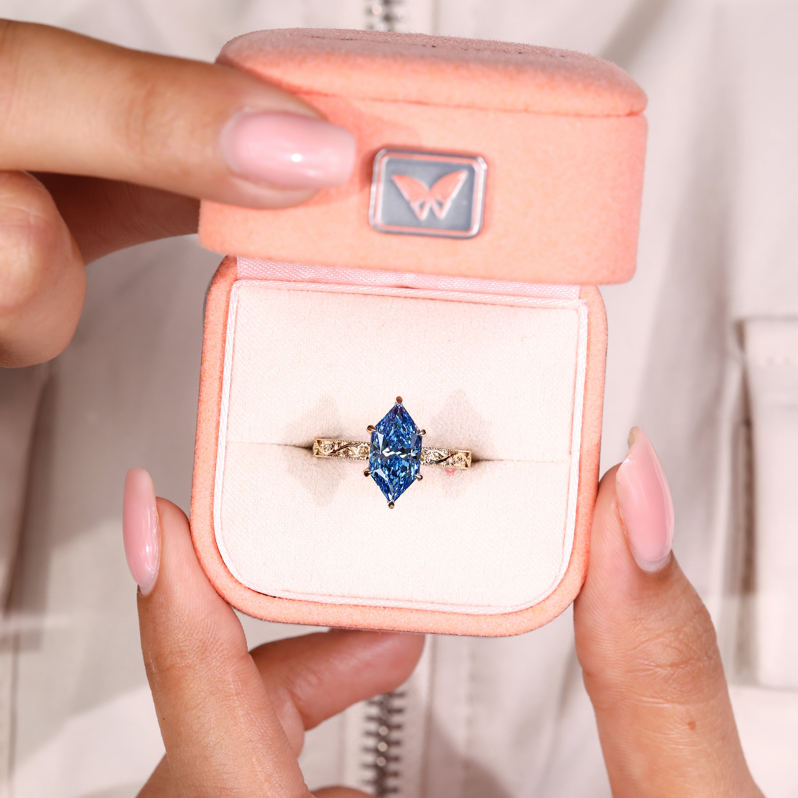 Dutch marquise diamond ring with nature inspired floral design
