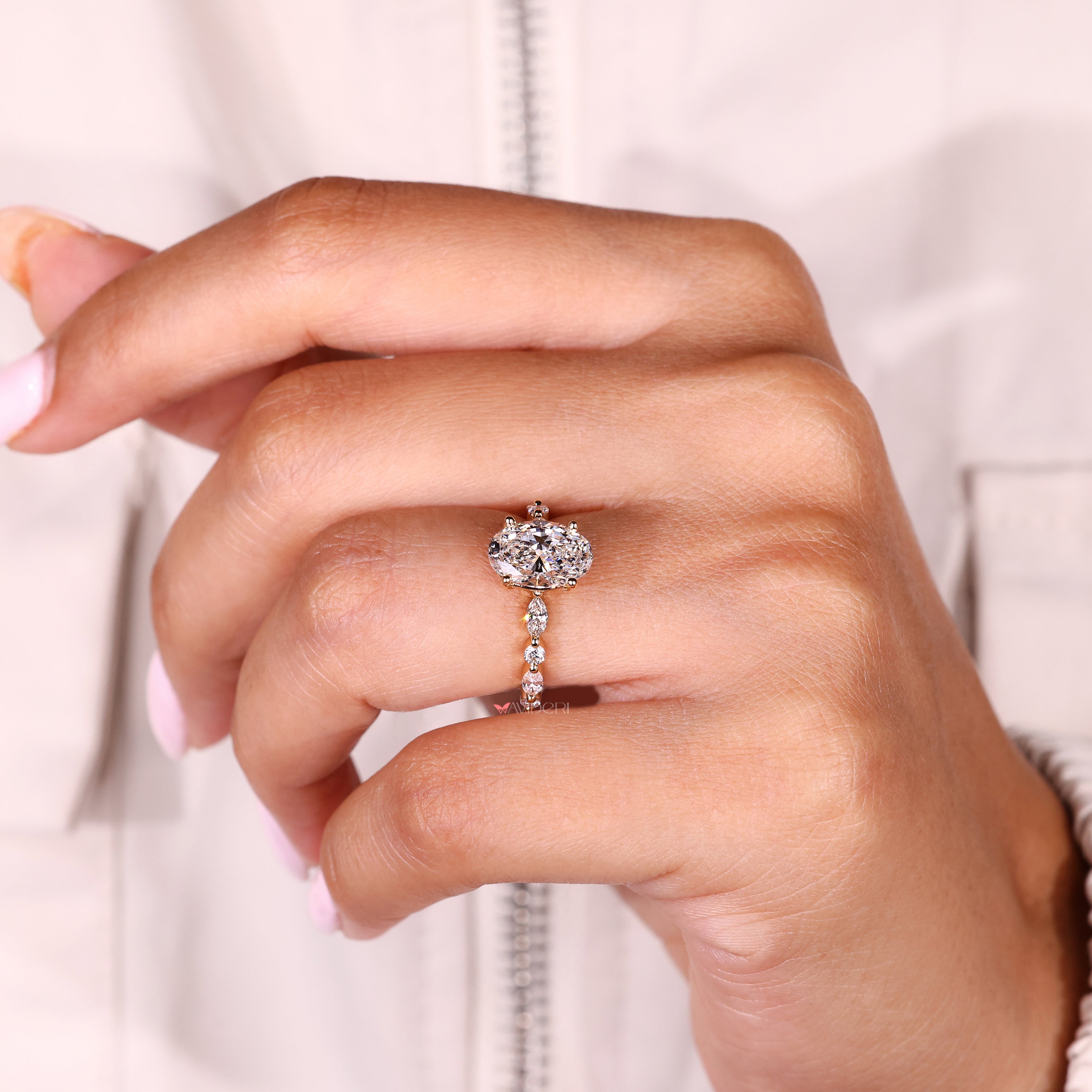 IGI certified oval diamond ring with basket setting style
