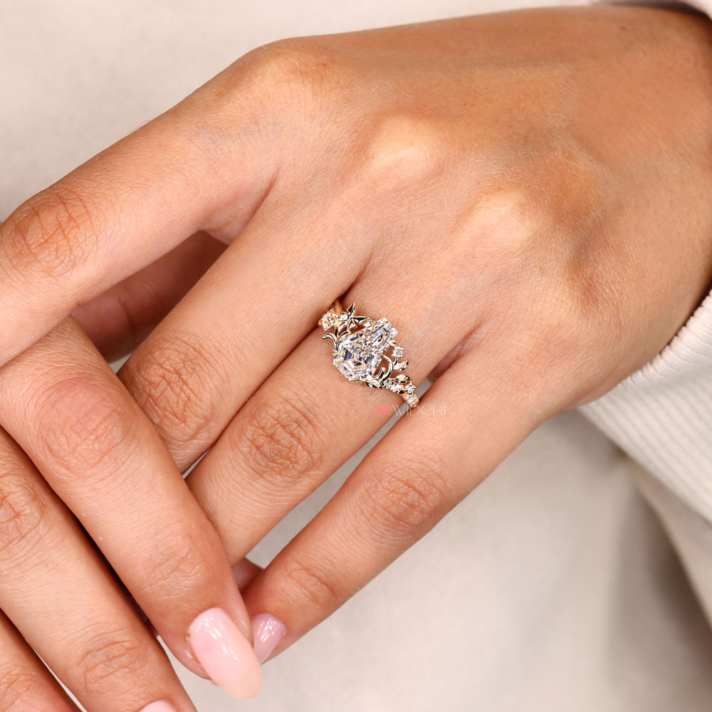 Handmade coffin diamond ring with round diamond pave.
