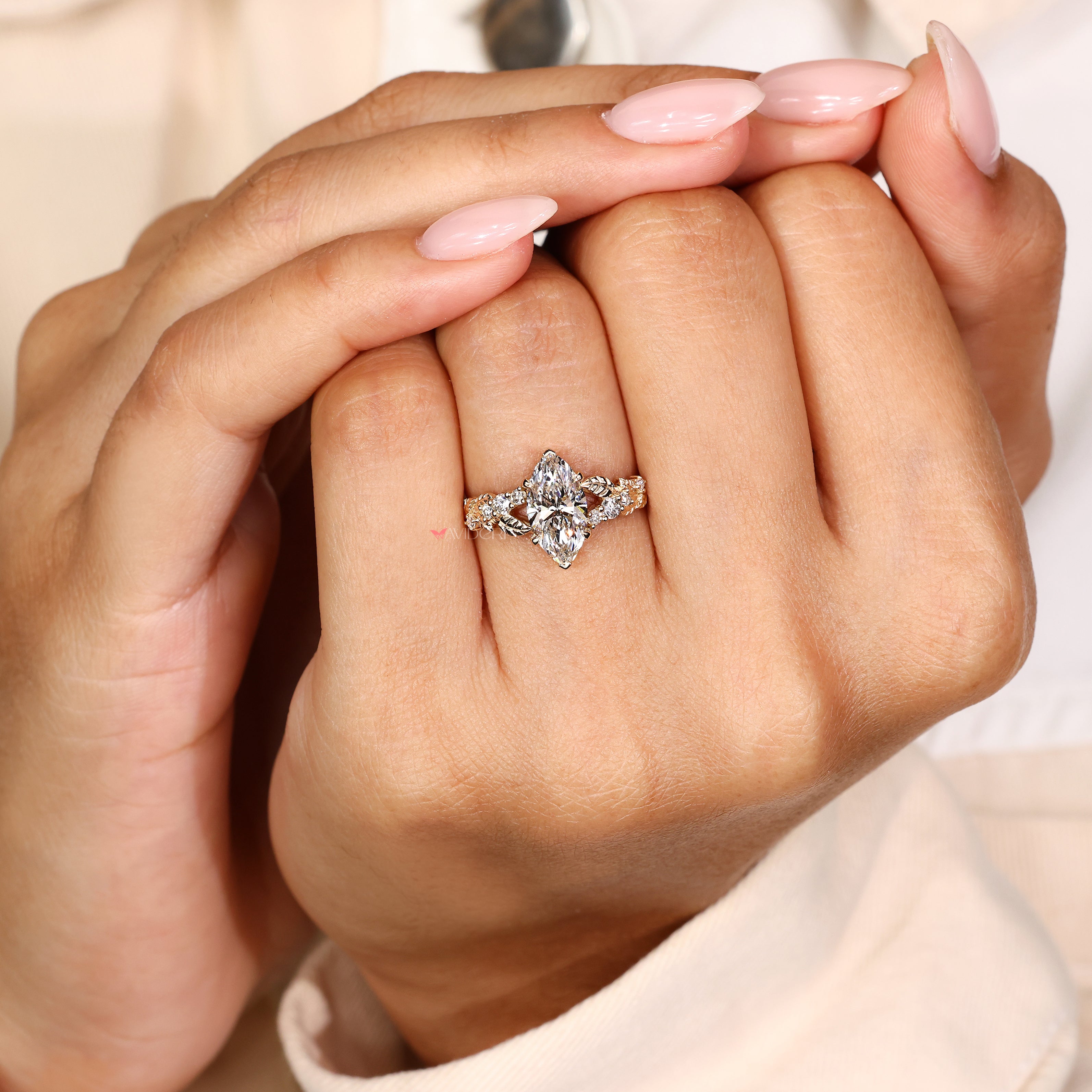 Handmade nature inspired diamond ring design.

