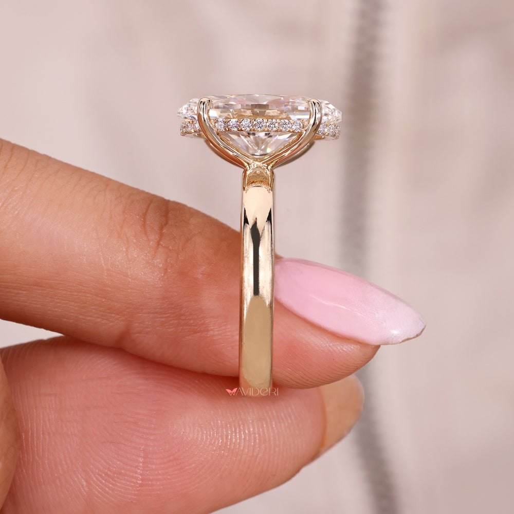 IGI certified oval cut diamond hidden halo ring.
