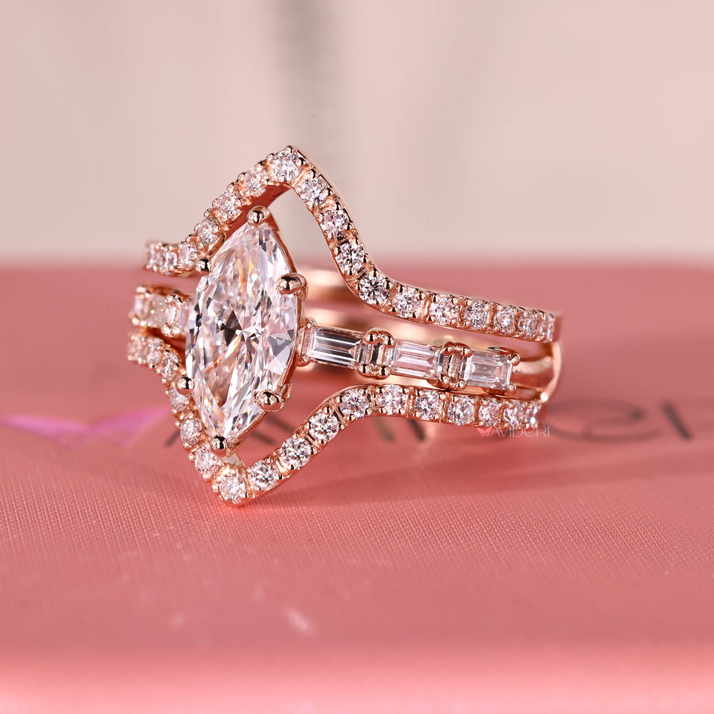 Custom look with ring enhancer wedding band and wrap guard band.