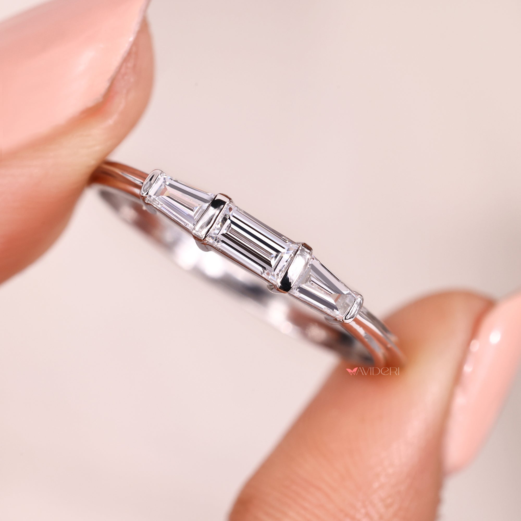 Diamond wedding band with custom wedding band.