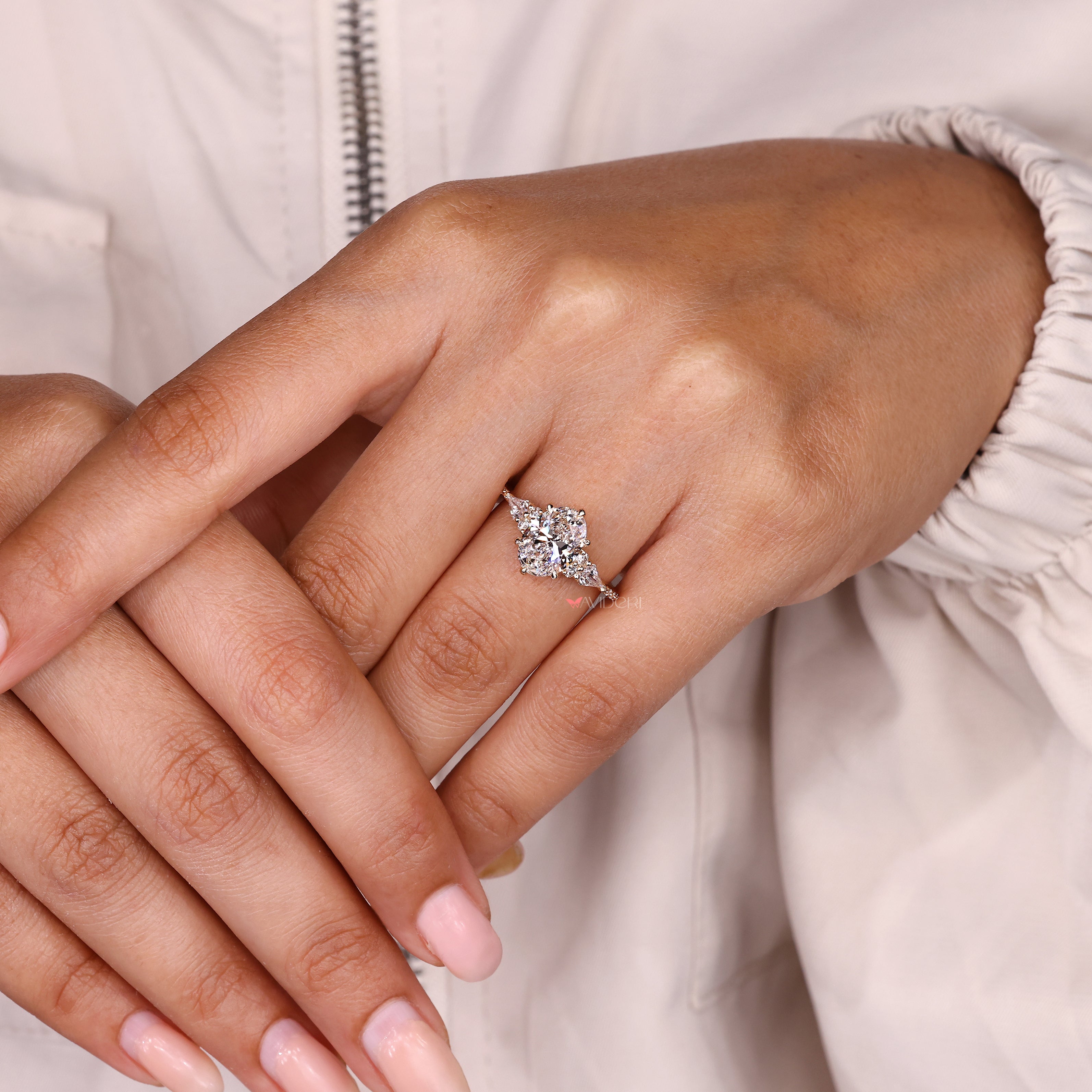 Muse Setting Oval Engagement Ring in Pave Style