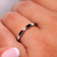 Black Baguette Wedding Band - Shared Prong