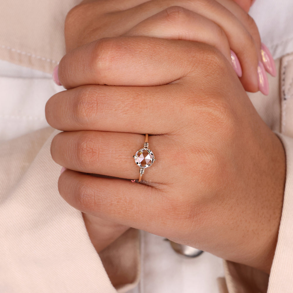 IGI certified rose cut engagement ring with brilliant diamonds for guaranteed quality.
