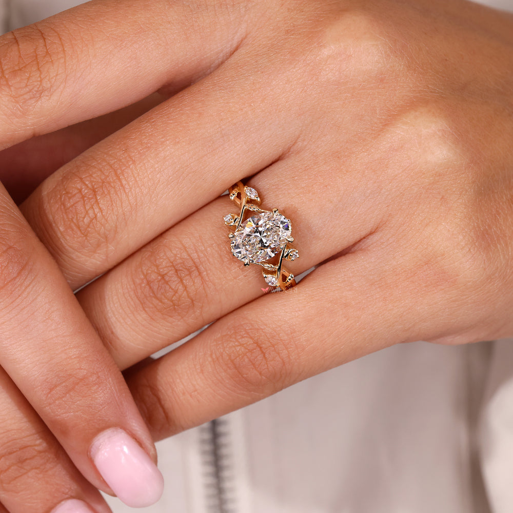 Buy Oval Cut Diamond Engagement Ring with Side Stones.
