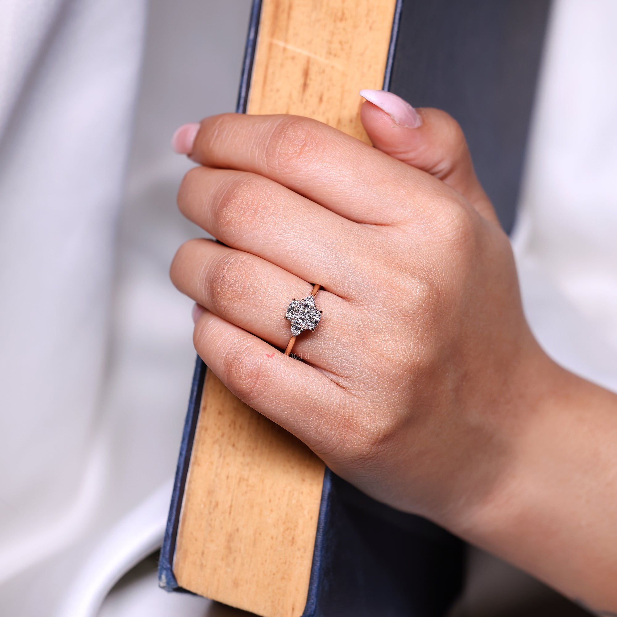 Handmade three stone diamond Avideri ring.