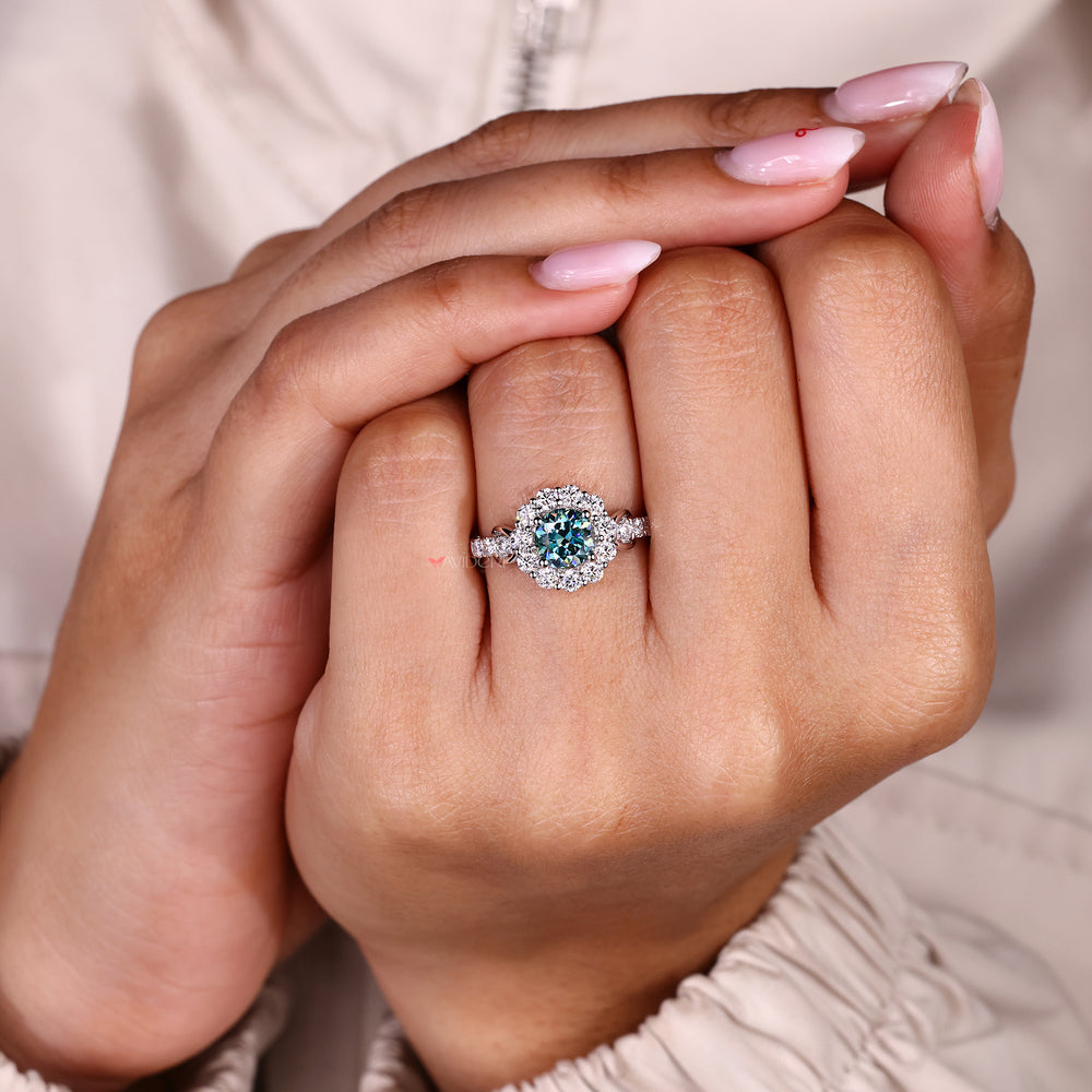 Round Moissanite Ring with a brilliant sparkle.