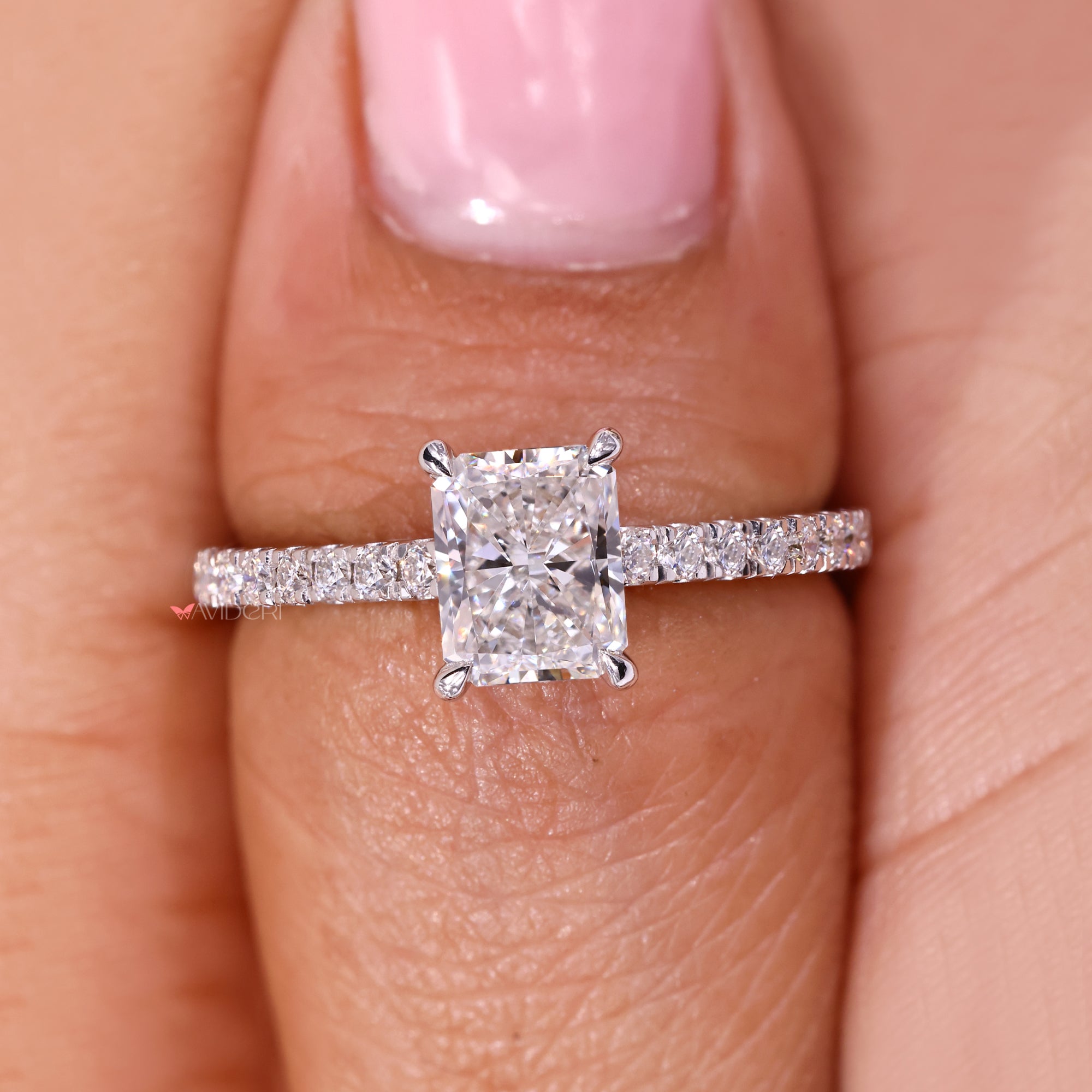 IGI certified radiant cut diamond ring handmade.