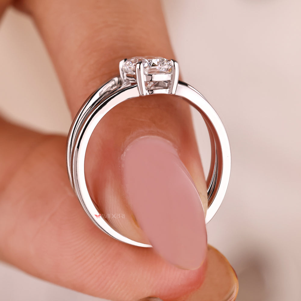 Curved wedding band with cushion cut ring in white gold for a flawless fit.