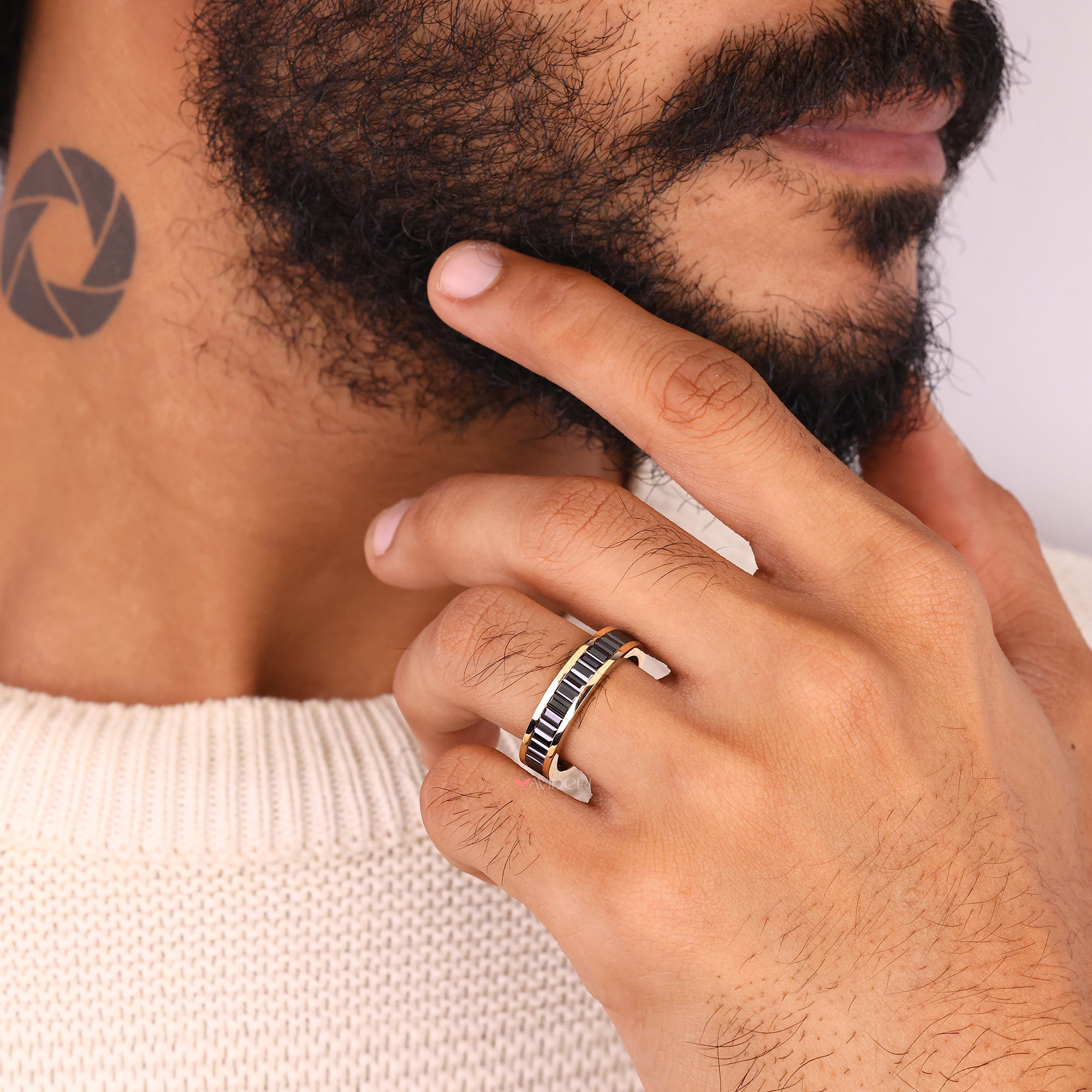 Baguette wedding band in full eternity wedding band style.