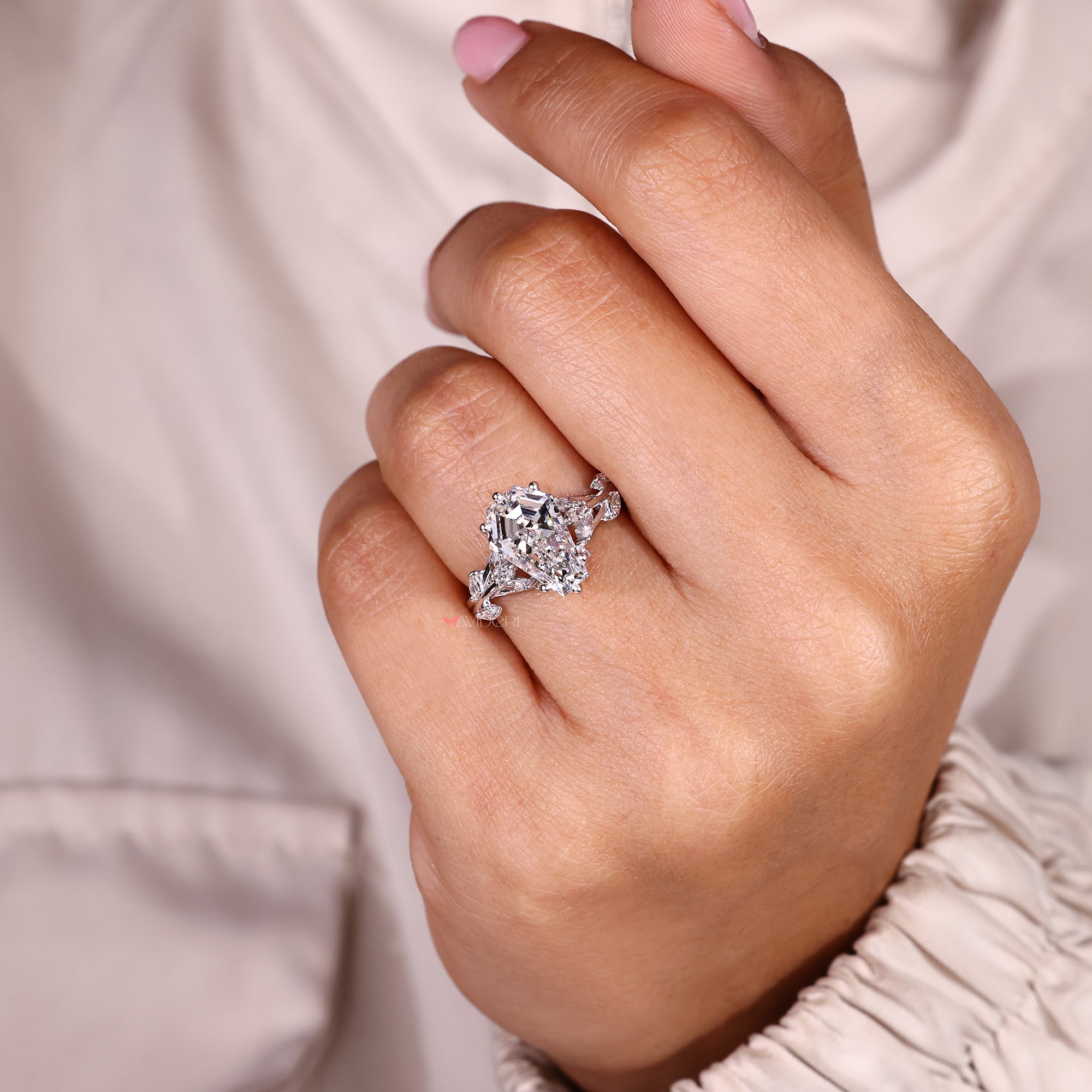 Nature Inspired Coffin Cut Diamond Engagement Ring