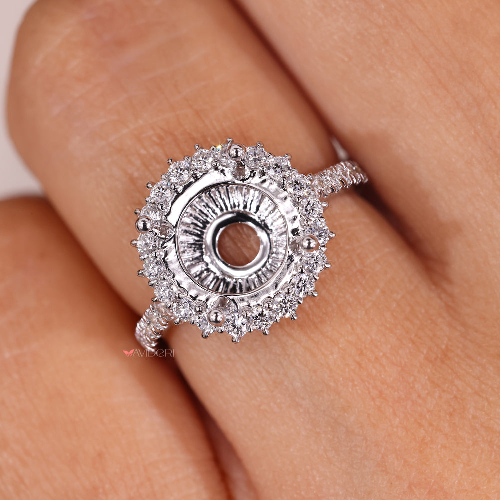 Custom semi mount engagement ring with pave setting.
