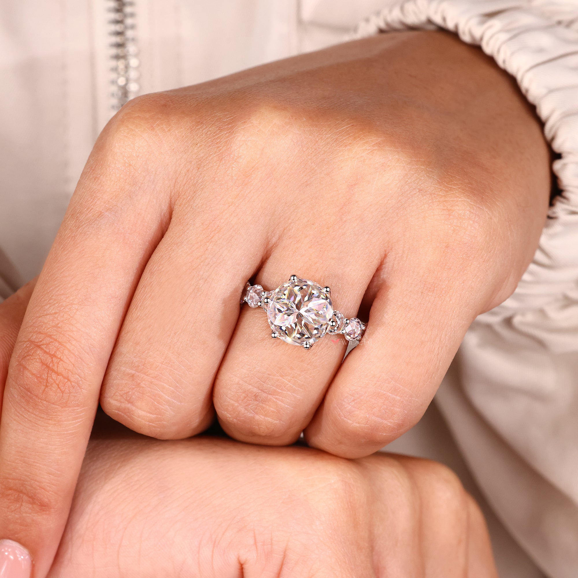 Six prong ring setting with handmade craftsmanship.