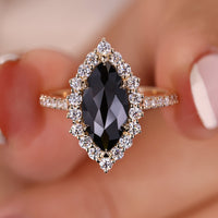 Black Antique Marquise Engagement Ring in Halo Setting